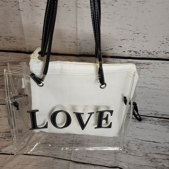 NWOT Large love jelly transparent shoulder tote bag - Picture 4 of 6